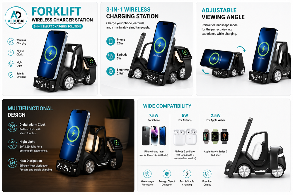 AlDubai forklift wireless charging station with multifunctional 3-in-1 design